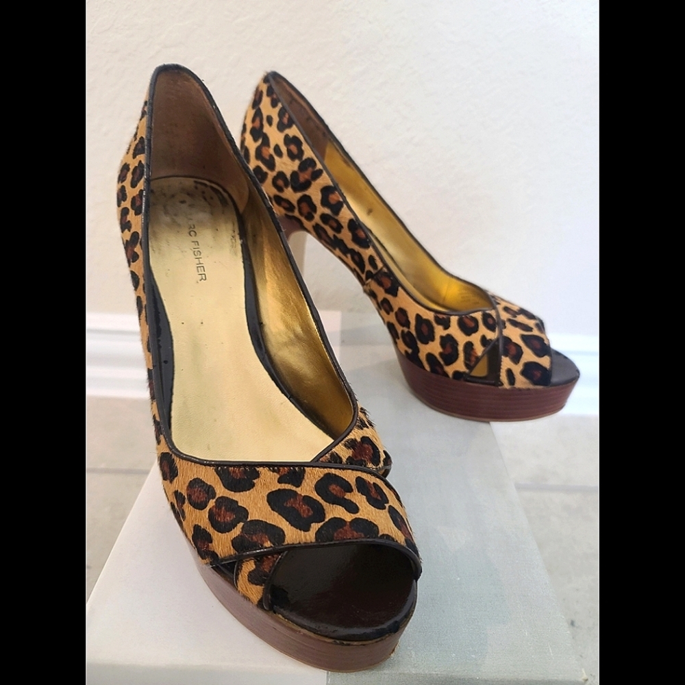 Leopard pony hair peeptoe heel by Marc Fisher